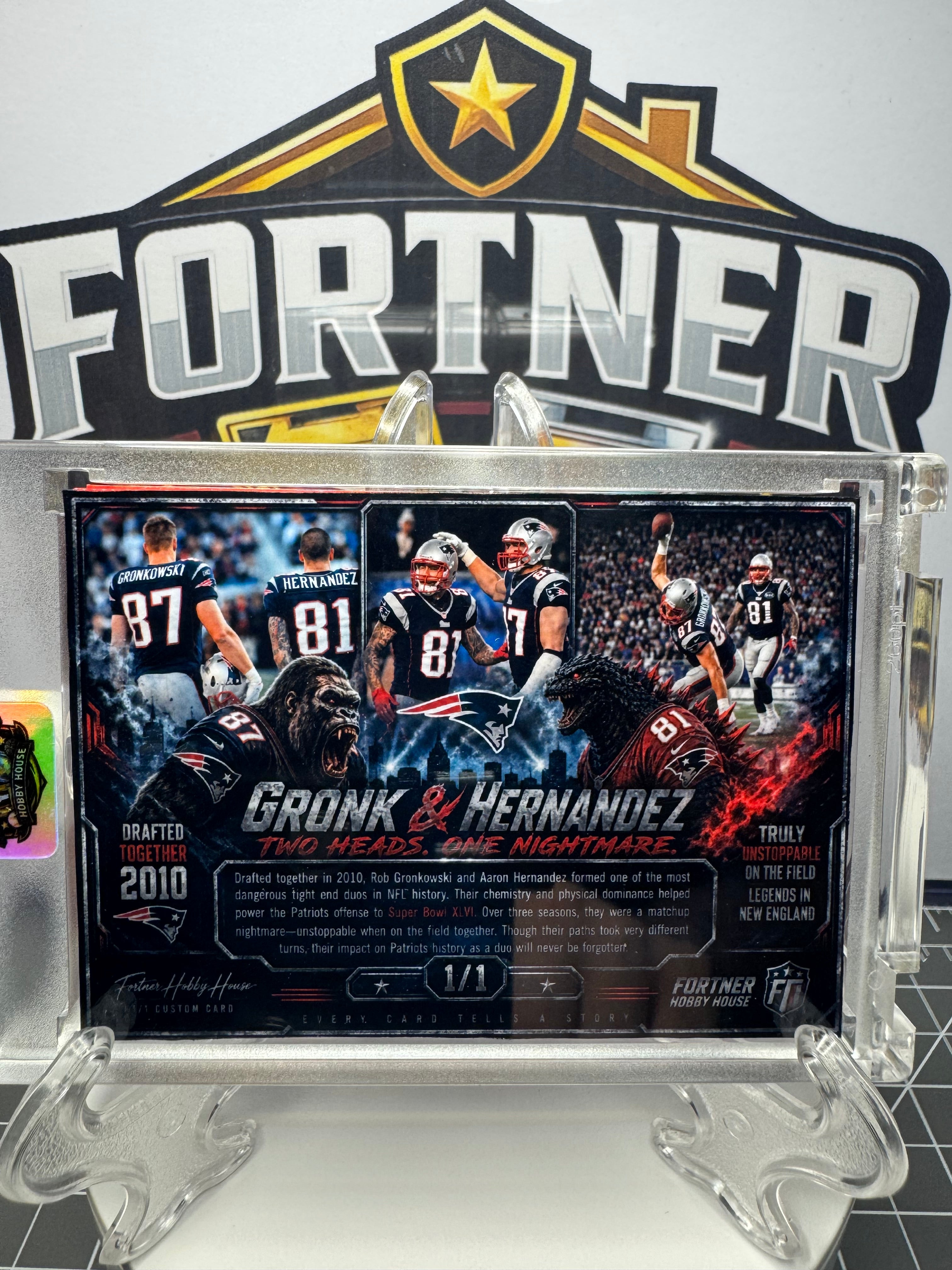 Rob Gronkowski & Aaron Hernandez | New England Patriots | 1/1 Custom Card | Two Headed Monster
