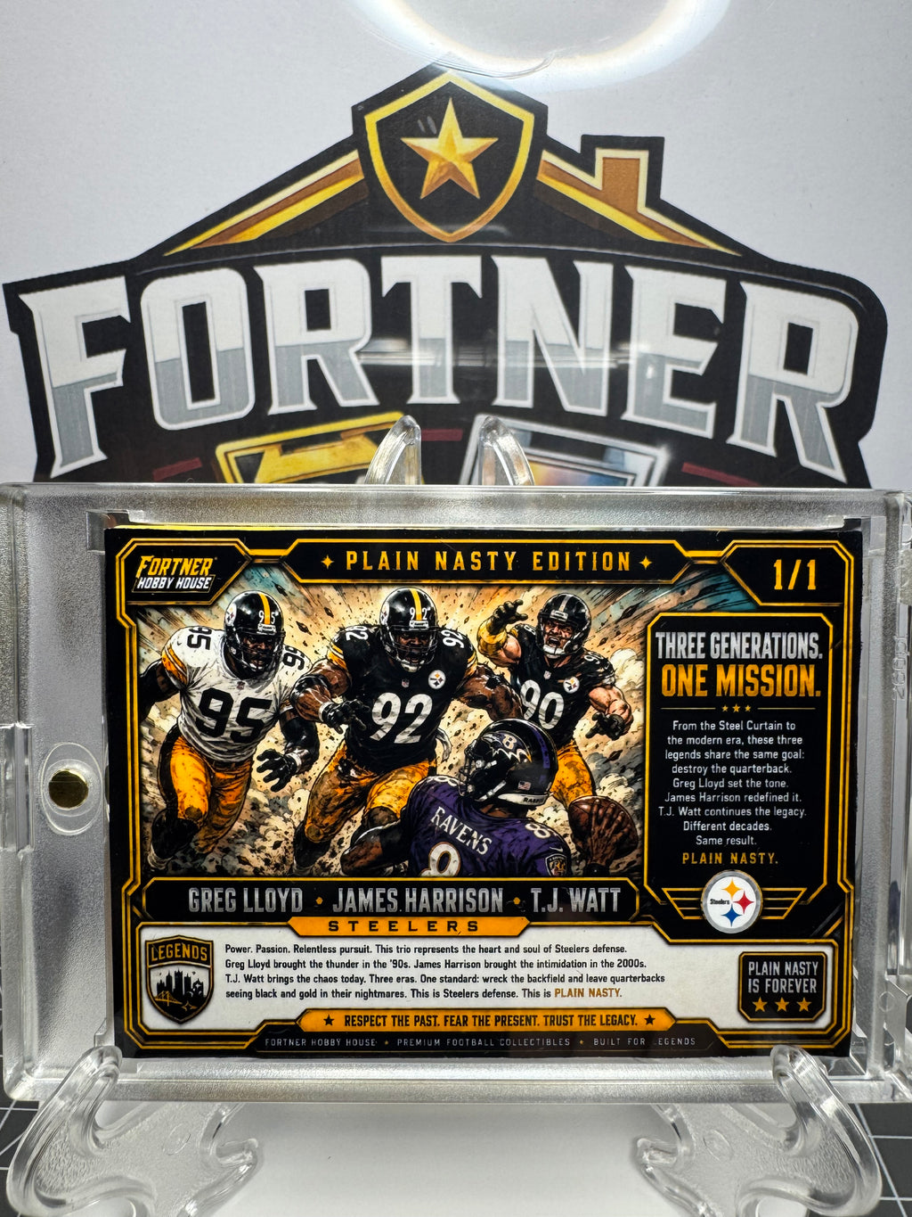 Greg Lloyd | James Harrison | T.J. Watt | Steelers | 1/1 Custom Card | Plain Nasty Edition