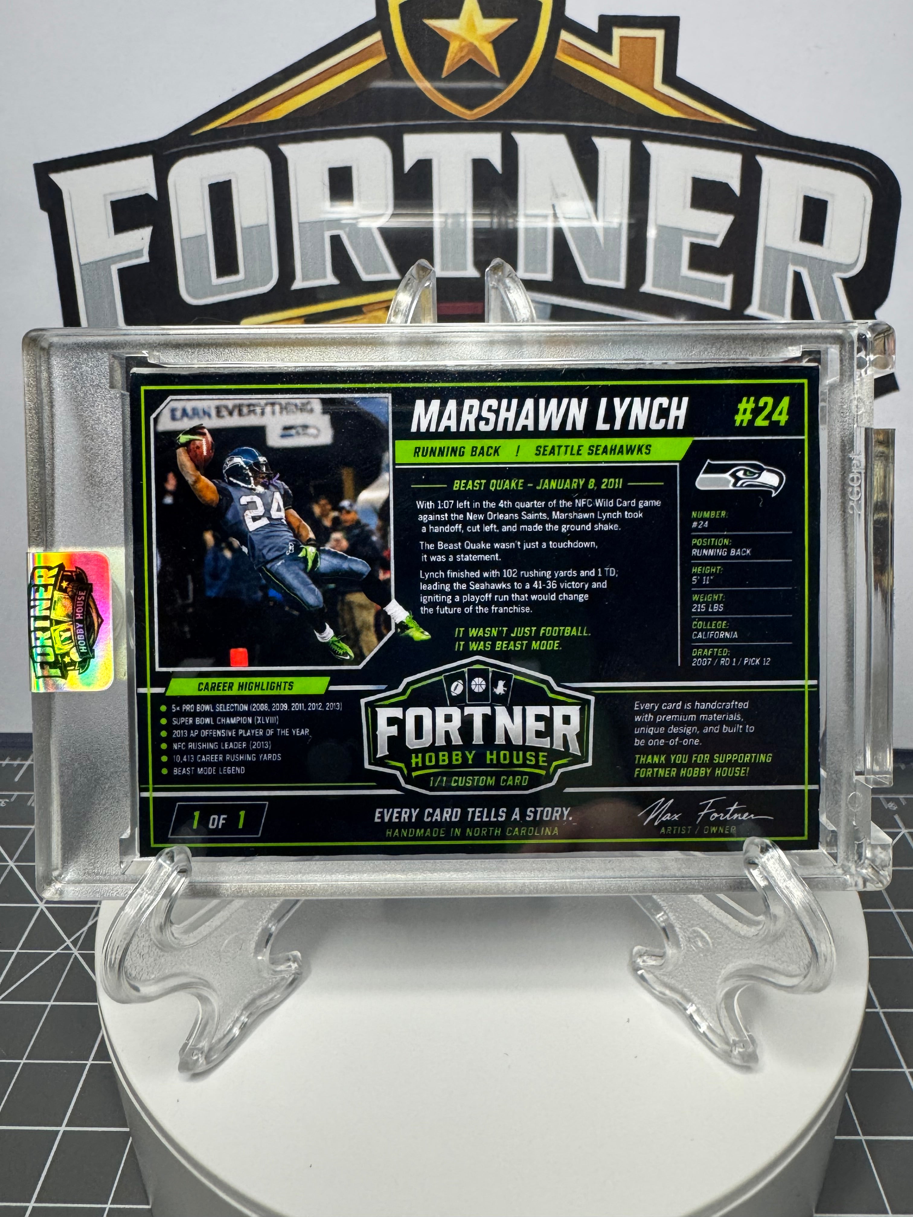 Marshawn Lynch | Seattle Seahawks | 1/1 Custom Card | Beast Quake Edition