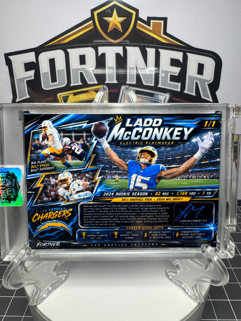 Ladd McConkey | Los Angeles Chargers | 1/1 Custom Card | Electric Playmaker Edition