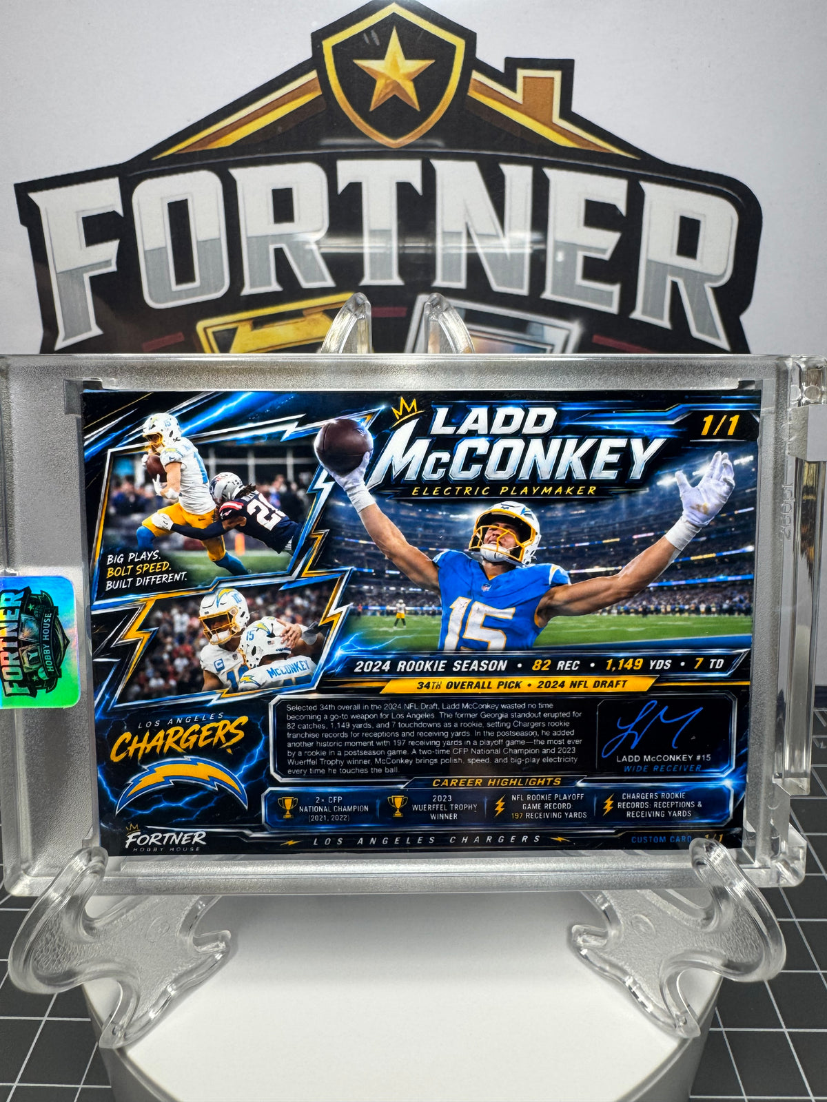 Ladd McConkey | Los Angeles Chargers | 1/1 Custom Card | Electric Playmaker Edition