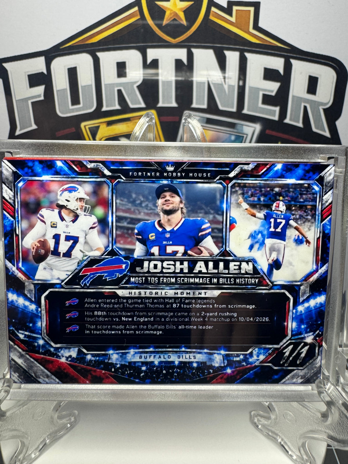 Josh Allen | Buffalo Bills | 1/1 Custom Card | Most TDs from Scrimmage Record